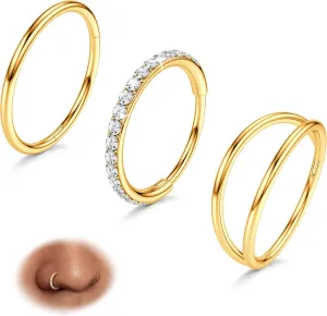 BodyBonita 3pcs Nose Rings Hoops - 316L Surgical Steel Double Hoop Nose Rings 14G/16G/18G/20G Hinged CZ Piercing Jewelry Septum Clicker Rings Cartilage Earring Helix Rook Tragus Daith 7mm/8mm/9mm/10mm
