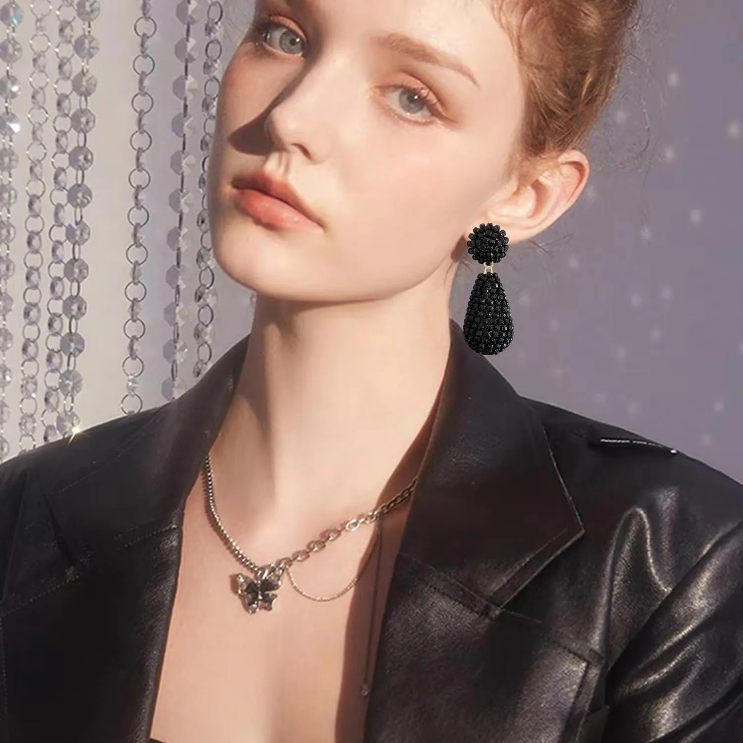 Bohemian Sparkly Crystal Teardrop Entanglement Lightweight Dangle Drop Earrings Handmade Dainty Geometry Wedding Stud Earrings For Women Jewelry Gifts