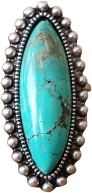 Bohemian Vintage Turquoise Oval Flower Rings Geometric Ethnic Natural Stone Adjustable Silver Joint Knuckle Rings Western Cowgirl Statement Jewelry