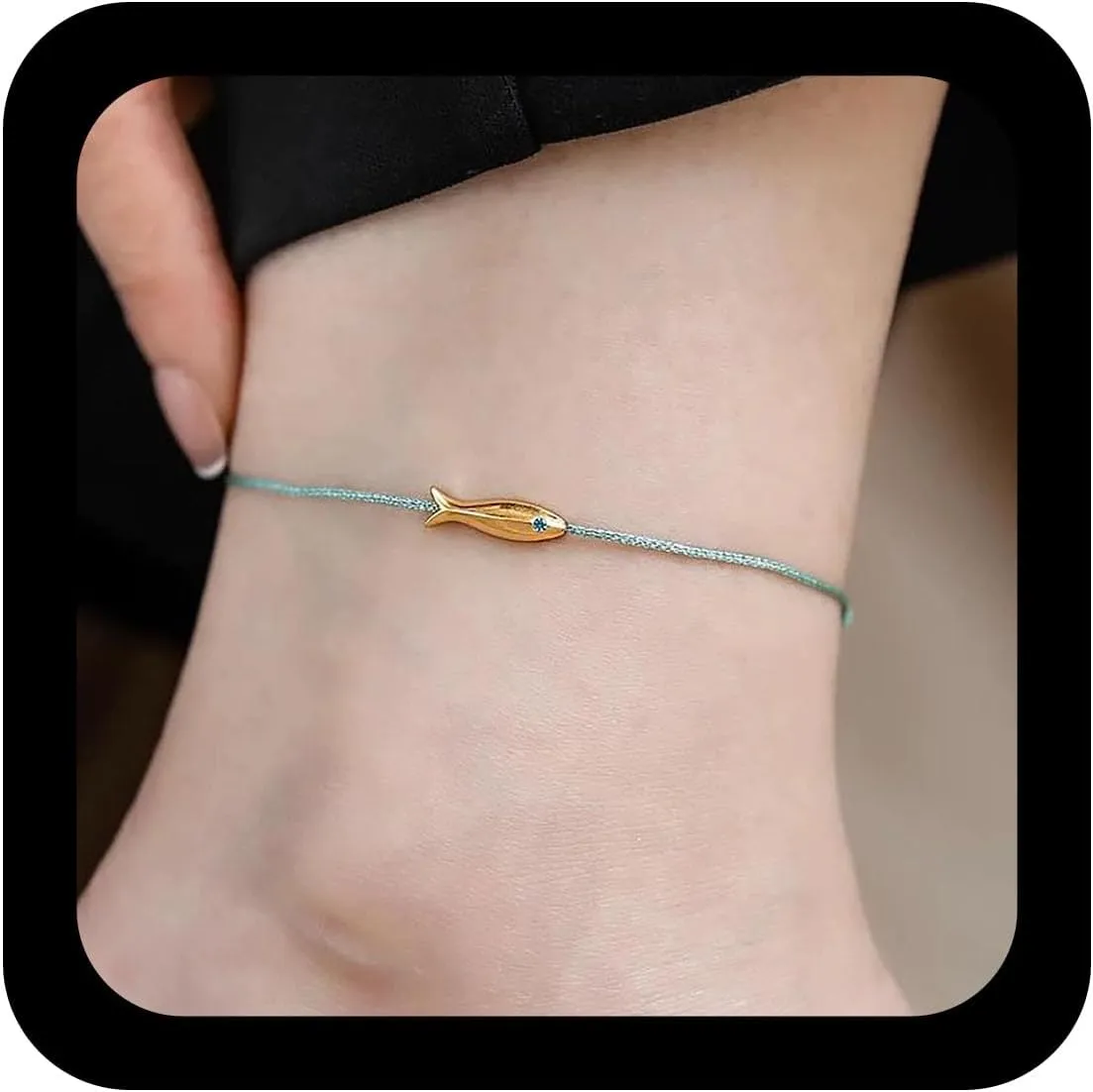 Boho Fish Ankle Bracelet Blue Thin Rope Bracelet Vintage goldfish Braided Rope Chains Adjustable Cute Fish Foot Chain Jewelry for Women