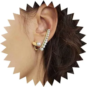 Boho Pearl Ear Cuff Earrings Pearl Cuff Wrap Earrings Gold Pearl Stud Earrings Wedding Pearl Earrings Pearl Cartilage Cuff Earrings Pearl Crawler Cuff Earrings Jewelry for Women
