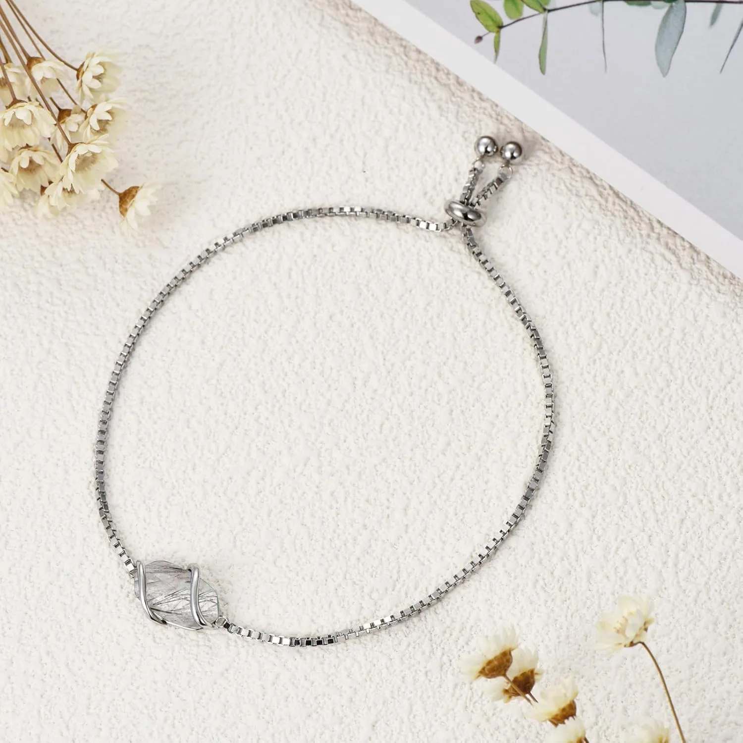 Bracelet for Women 925 Sterling Silver Dainty Simple Gemstone Link Bracelet Fine Jewelry Mothers Day Birthday Gifts for Mom Her (Fully Adjustable to 9 Inches)