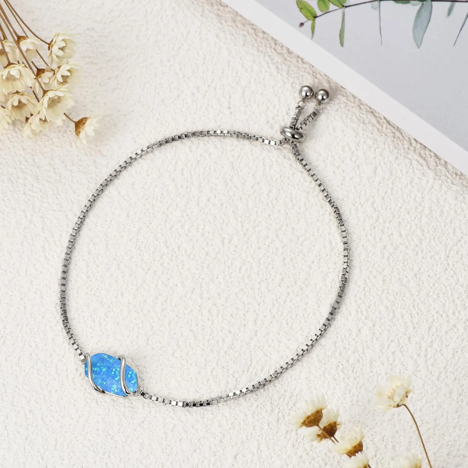 Bracelet for Women 925 Sterling Silver Dainty Simple Gemstone Link Bracelet Fine Jewelry Mothers Day Birthday Gifts for Mom Her (Fully Adjustable to 9 Inches)
