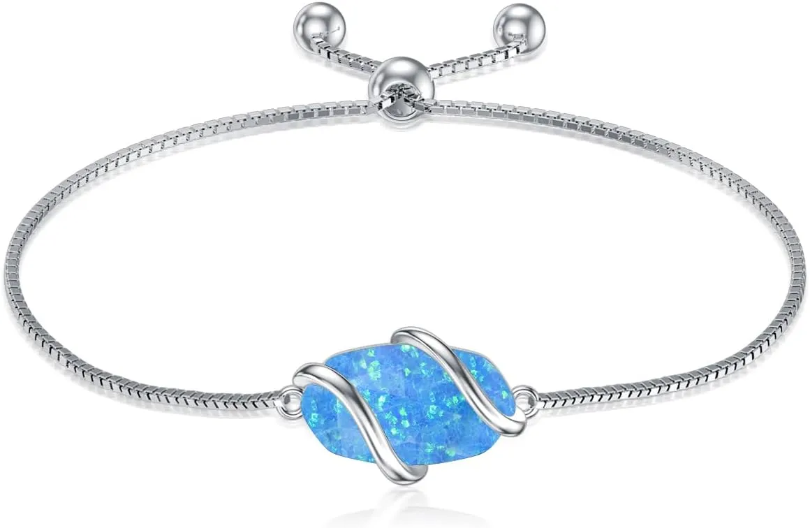 Bracelet for Women 925 Sterling Silver Dainty Simple Gemstone Link Bracelet Fine Jewelry Mothers Day Birthday Gifts for Mom Her (Fully Adjustable to 9 Inches)