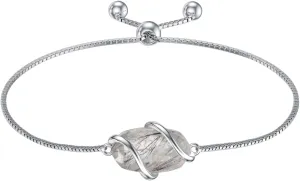 Bracelet for Women 925 Sterling Silver Dainty Simple Gemstone Link Bracelet Fine Jewelry Mothers Day Birthday Gifts for Mom Her (Fully Adjustable to 9 Inches)