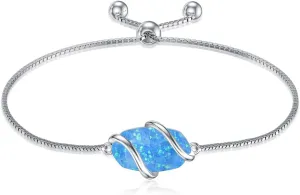 Bracelet for Women 925 Sterling Silver Dainty Simple Gemstone Link Bracelet Fine Jewelry Mothers Day Birthday Gifts for Mom Her (Fully Adjustable to 9 Inches)