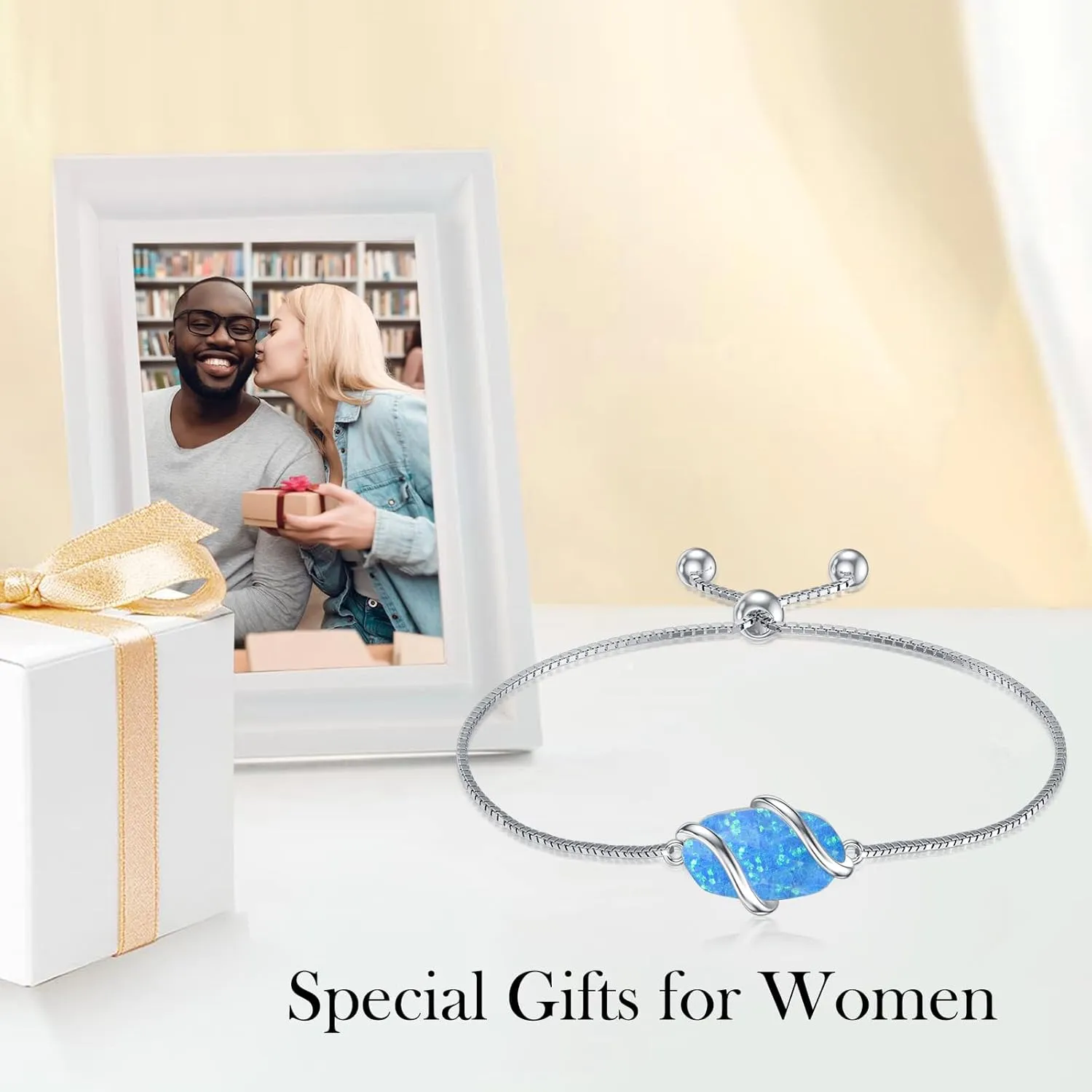 Bracelet for Women 925 Sterling Silver Dainty Simple Gemstone Link Bracelet Fine Jewelry Mothers Day Birthday Gifts for Mom Her (Fully Adjustable to 9 Inches)