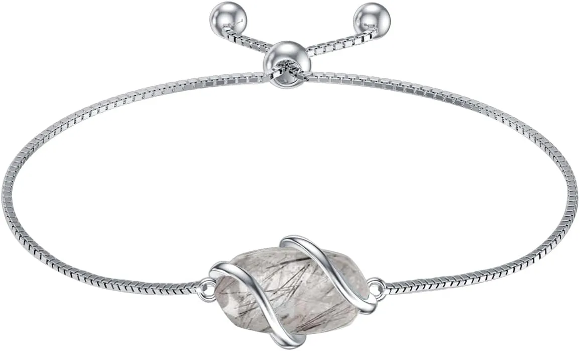 Bracelet for Women 925 Sterling Silver Dainty Simple Gemstone Link Bracelet Fine Jewelry Mothers Day Birthday Gifts for Mom Her (Fully Adjustable to 9 Inches)