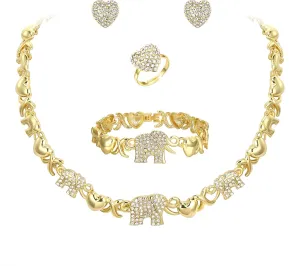 BriLove African Jewelry Set for Women Gorgeous Austrian Crystal Statement Necklace Bracelet Stud Earrings and Ring Party Prom