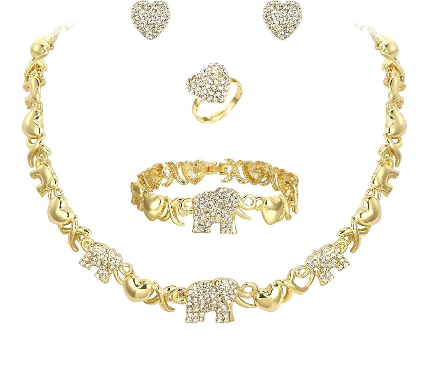 BriLove African Jewelry Set for Women Gorgeous Austrian Crystal Statement Necklace Bracelet Stud Earrings and Ring Party Prom