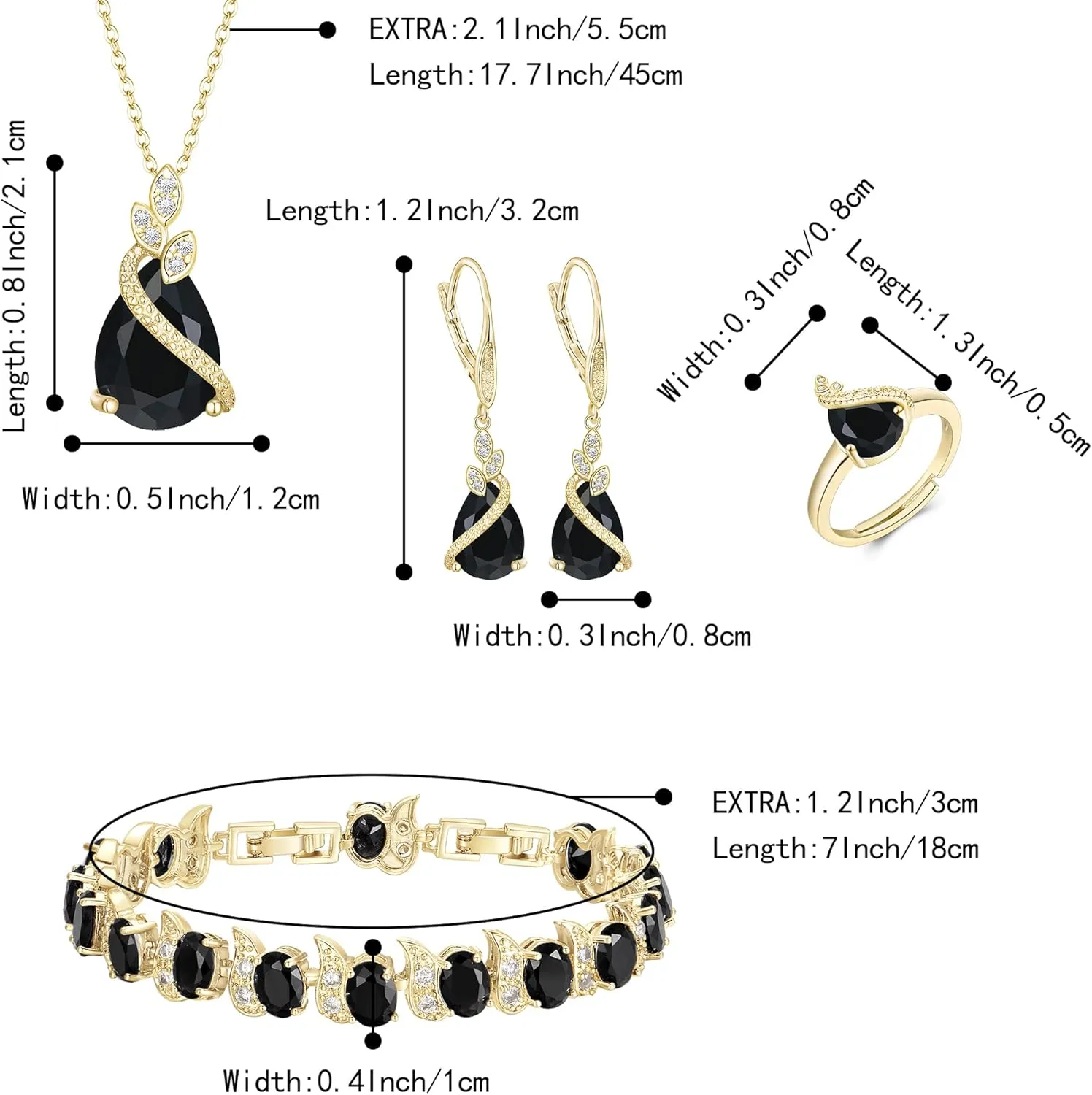 BriLove Jewelry Set for Bride, Sparkling Water Drop Cubic Zirconia Crystal Pendant Necklace Leverback Earrings Tennis Bracelet Adjustable Ring Gift for Wedding/Birthday/Mother's Day/Christmas