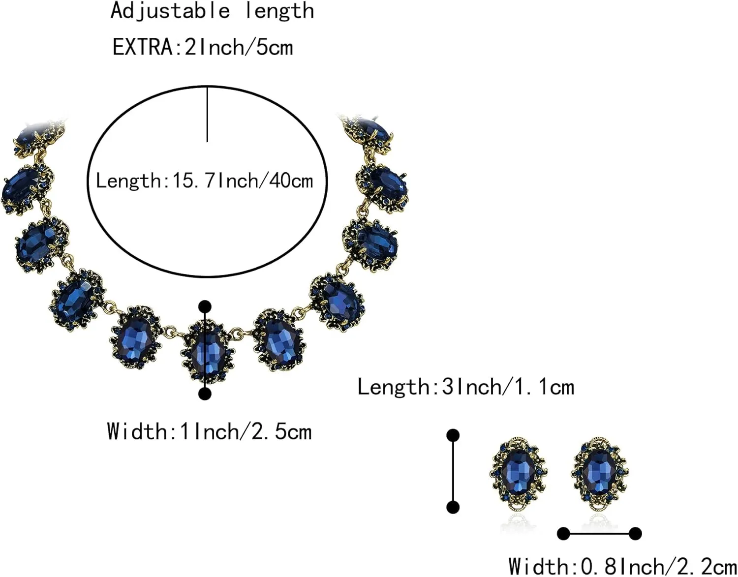 BriLove Victorian Style Statement Necklace Pierced Earrings Jewelry Set for Women Crystal Floral Cameo Inspired Oval Jewellery for Party Prom