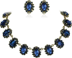 BriLove Victorian Style Statement Necklace Pierced Earrings Jewelry Set for Women Crystal Floral Cameo Inspired Oval Jewellery for Party Prom