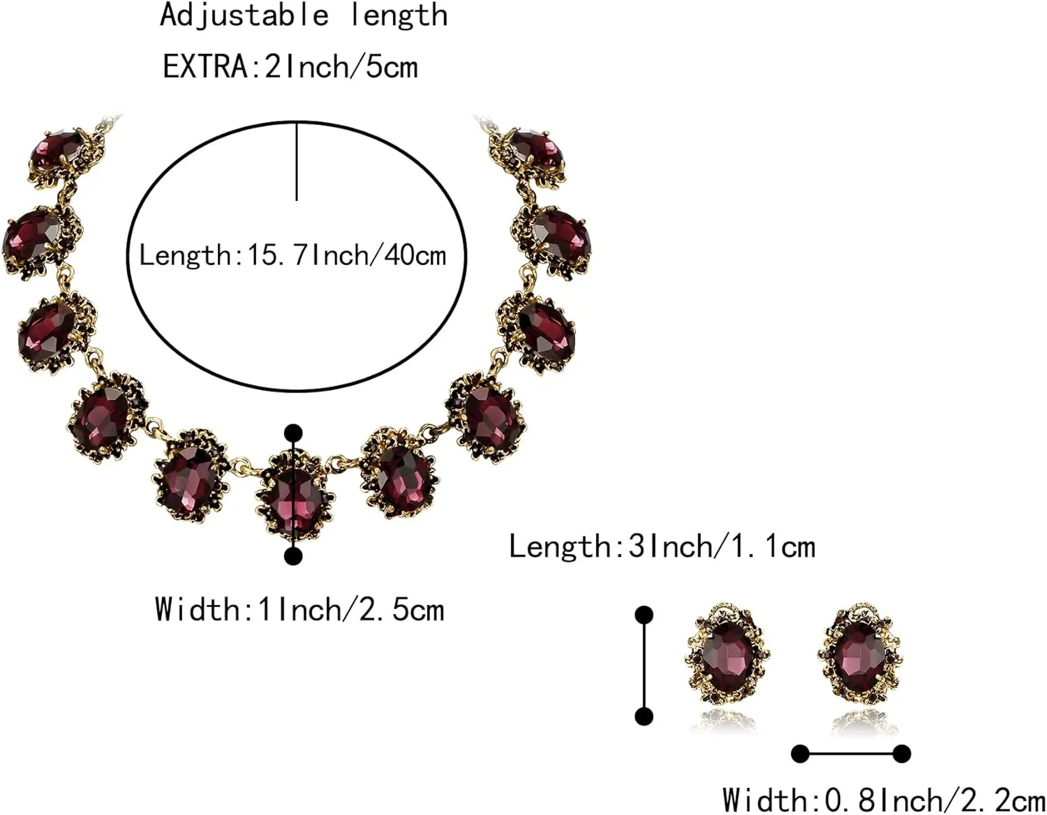 BriLove Victorian Style Statement Necklace Pierced Earrings Jewelry Set for Women Crystal Floral Cameo Inspired Oval Jewellery for Party Prom