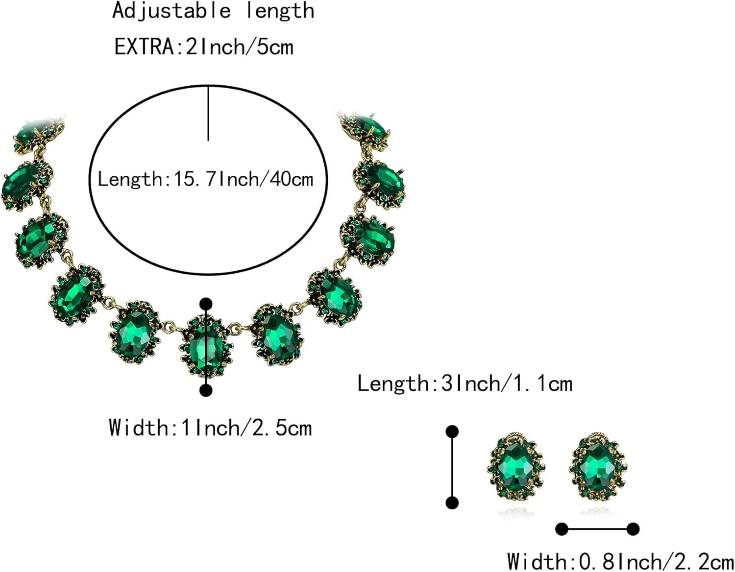 BriLove Victorian Style Statement Necklace Pierced Earrings Jewelry Set for Women Crystal Floral Cameo Inspired Oval Jewellery for Party Prom