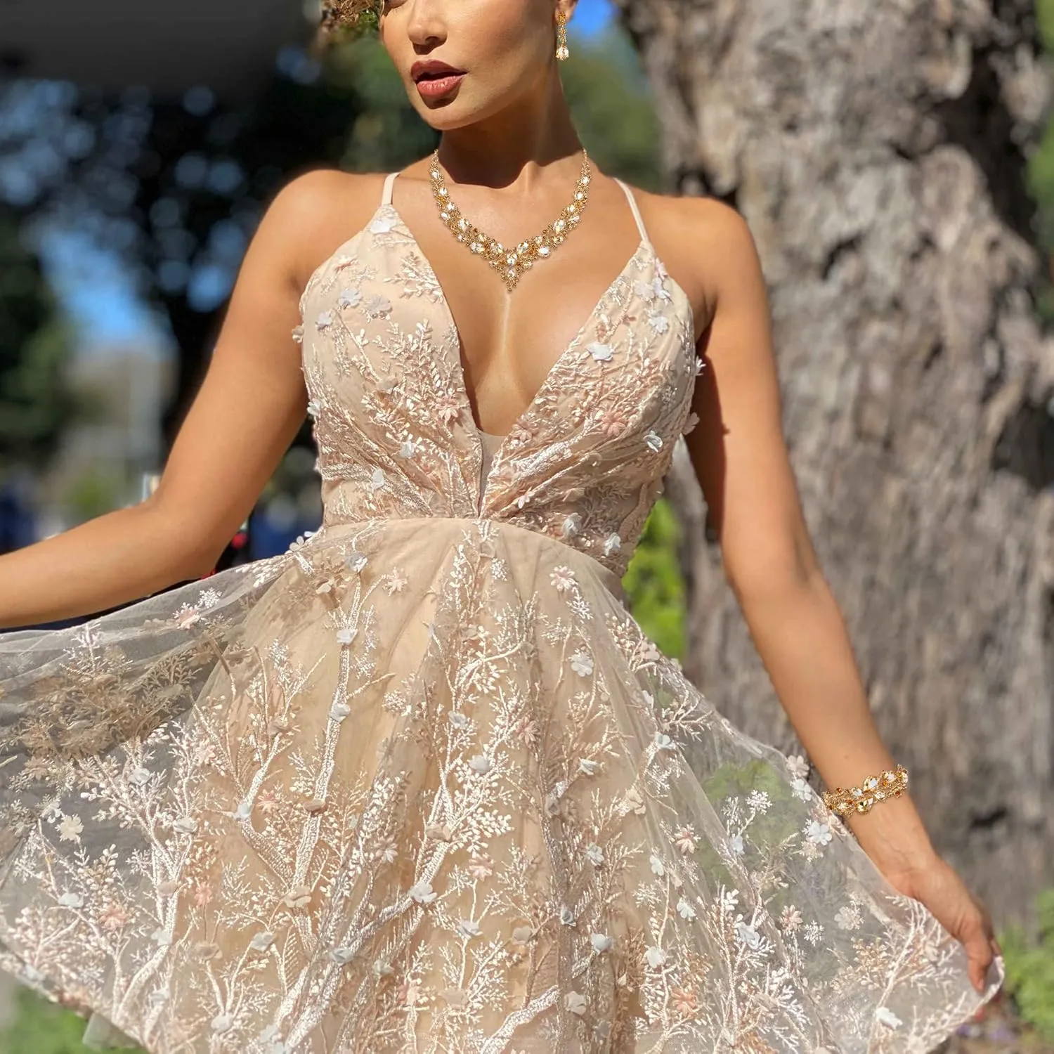 BriLove Wedding Bridal Jewelery for Women Austrian Crystal Teardrop Cluster Statement Necklace Dangle Earrings Link Bracelet Set