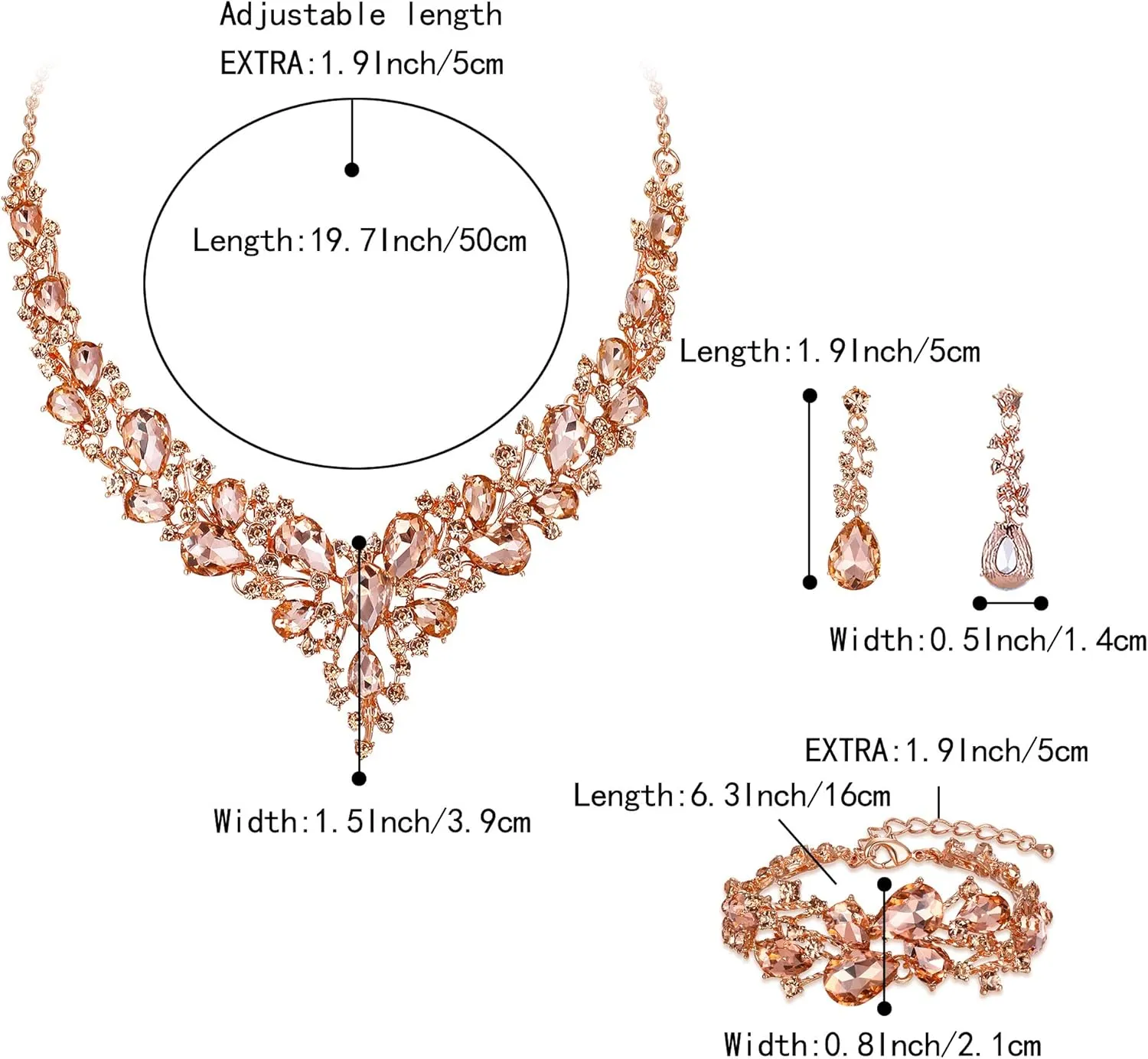 BriLove Wedding Bridal Jewelery for Women Austrian Crystal Teardrop Cluster Statement Necklace Dangle Earrings Link Bracelet Set