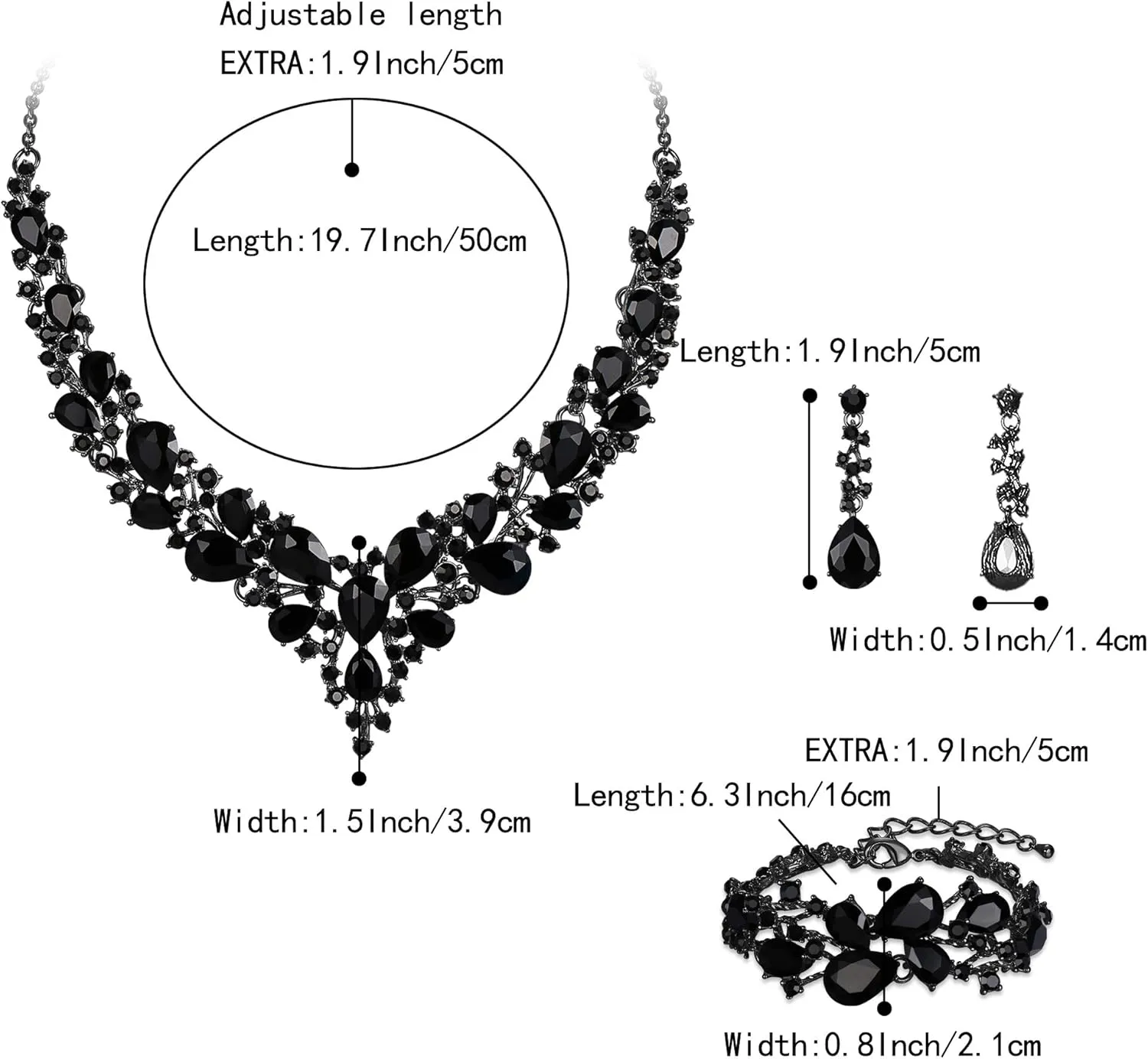 BriLove Wedding Bridal Jewelery for Women Austrian Crystal Teardrop Cluster Statement Necklace Dangle Earrings Link Bracelet Set