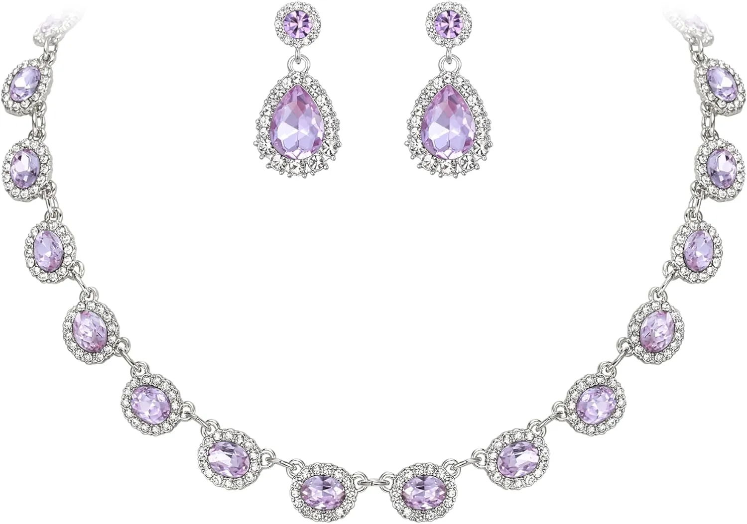 BriLove Wedding Jewelry Set for Women Bride Necklace Earrings Crystal Teardrop Oval Cluster Bridal Bridesmaid Party Prom