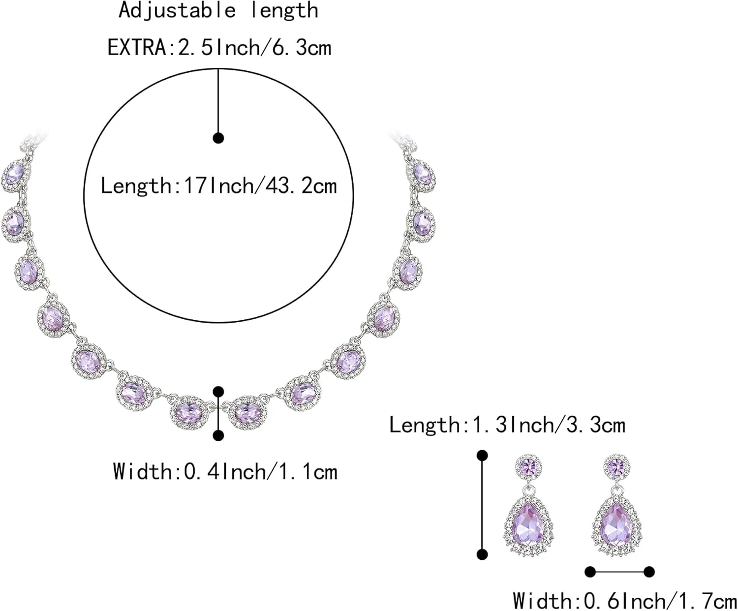 BriLove Wedding Jewelry Set for Women Bride Necklace Earrings Crystal Teardrop Oval Cluster Bridal Bridesmaid Party Prom