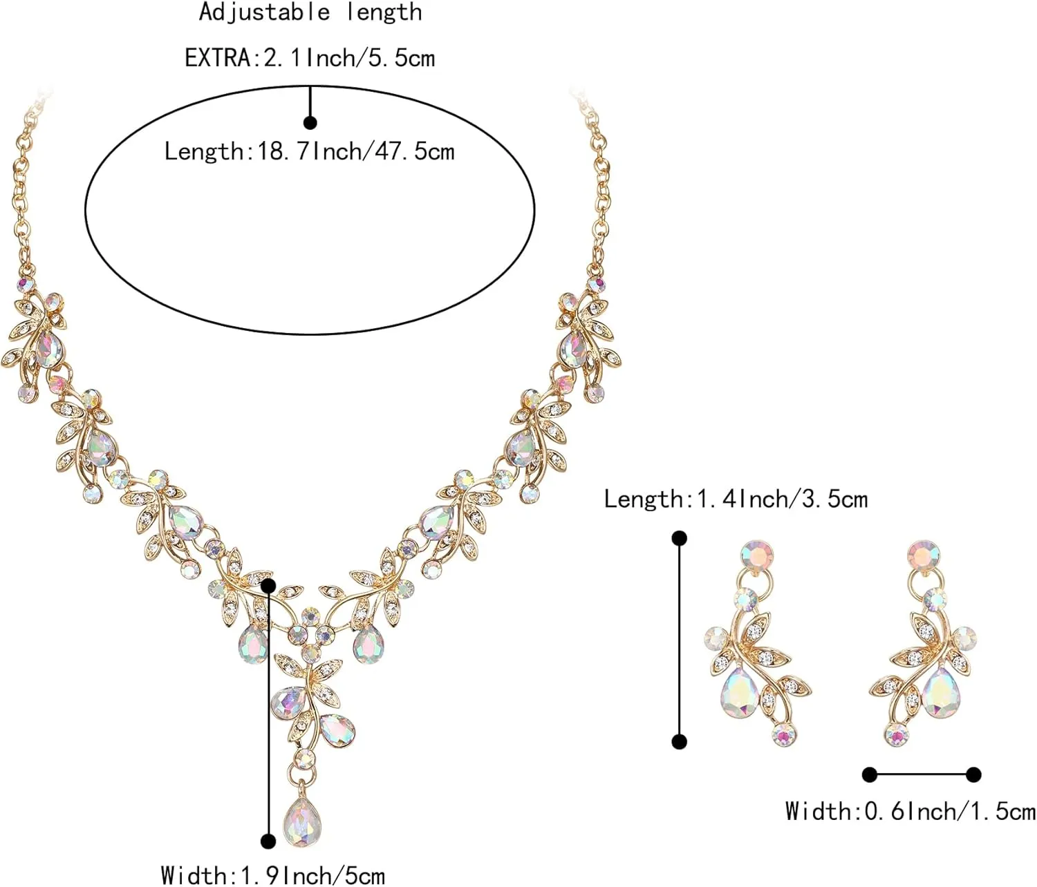 BriLove Wedding Jewelry Set for Women Bride, Y-Necklace Dangle Earrings Crystal Teardrop Leaf Flower Cluster Bridal Bridesmaid