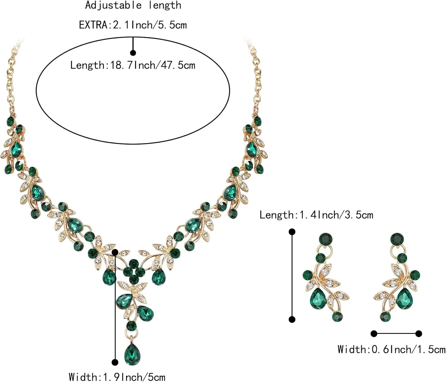 BriLove Wedding Jewelry Set for Women Bride, Y-Necklace Dangle Earrings Crystal Teardrop Leaf Flower Cluster Bridal Bridesmaid