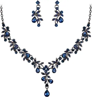 BriLove Wedding Jewelry Set for Women Bride, Y-Necklace Dangle Earrings Crystal Teardrop Leaf Flower Cluster Bridal Bridesmaid
