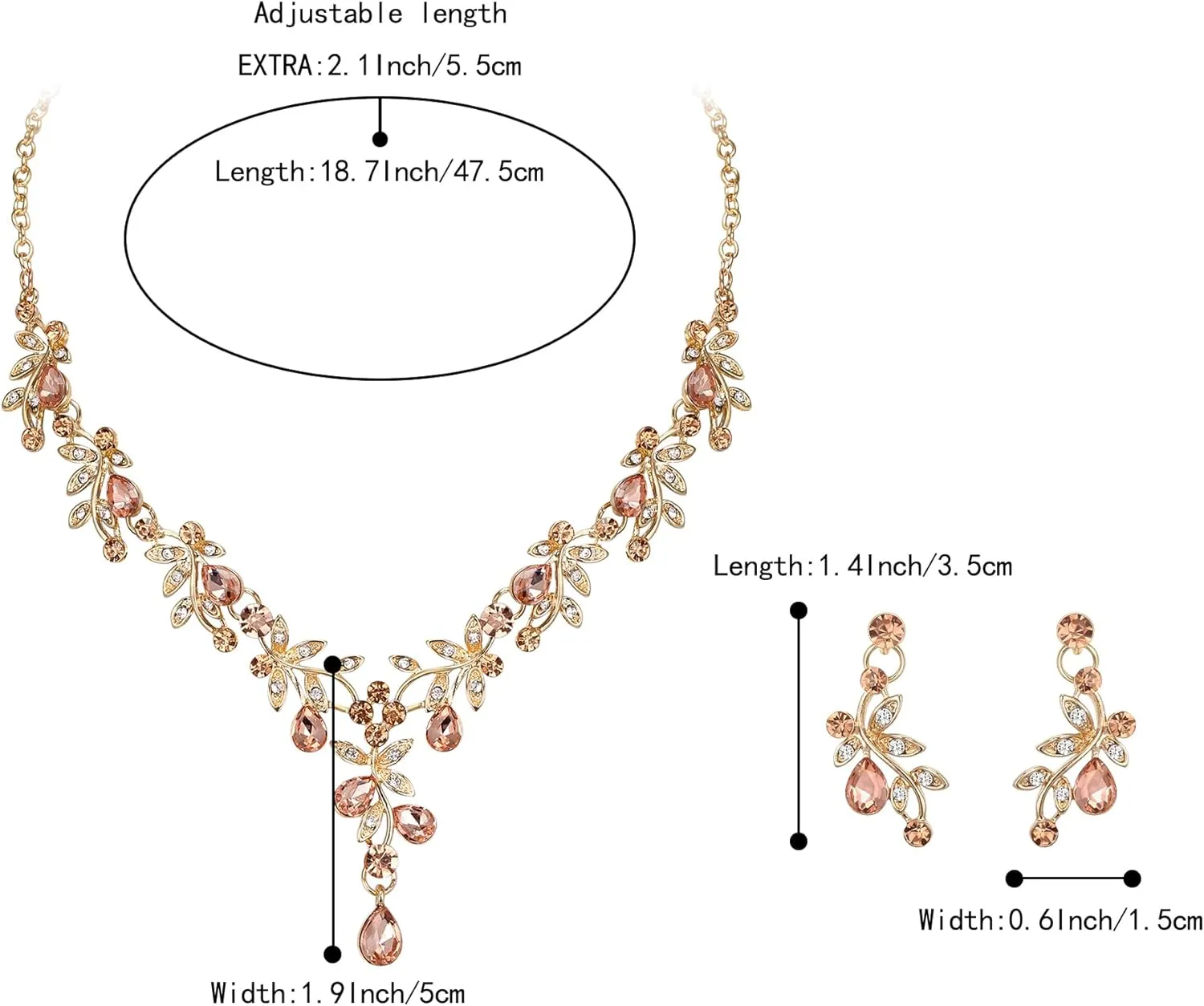 BriLove Wedding Jewelry Set for Women Bride, Y-Necklace Dangle Earrings Crystal Teardrop Leaf Flower Cluster Bridal Bridesmaid