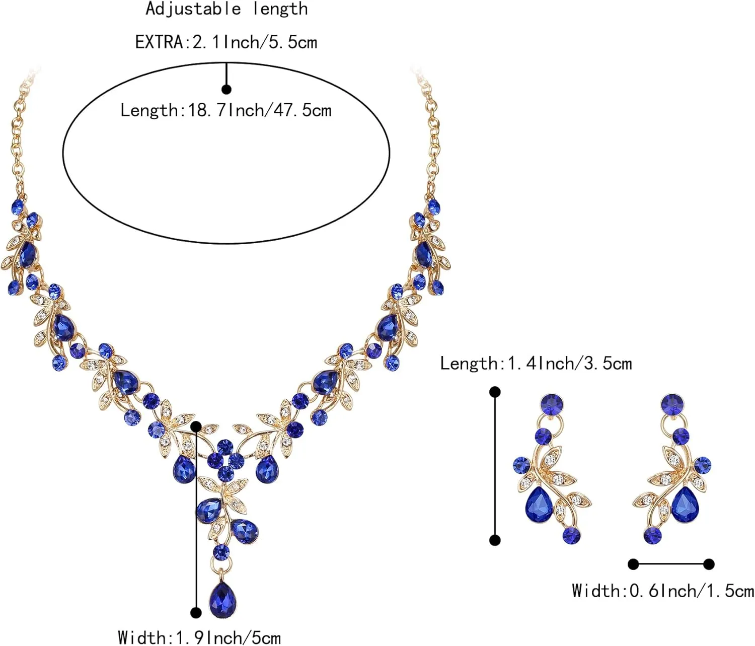 BriLove Wedding Jewelry Set for Women Bride, Y-Necklace Dangle Earrings Crystal Teardrop Leaf Flower Cluster Bridal Bridesmaid