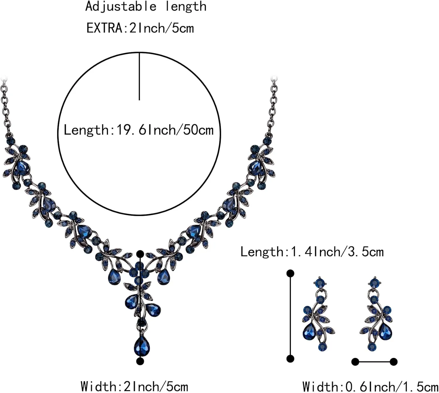 BriLove Wedding Jewelry Set for Women Bride, Y-Necklace Dangle Earrings Crystal Teardrop Leaf Flower Cluster Bridal Bridesmaid
