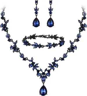 BriLove Wedding Jewelry Set for Women Bride, Y-Necklace Tennis Bracelet Dangle Earrings Crystal Teardrop Marquise Cluster for Bridal Bridesmaid