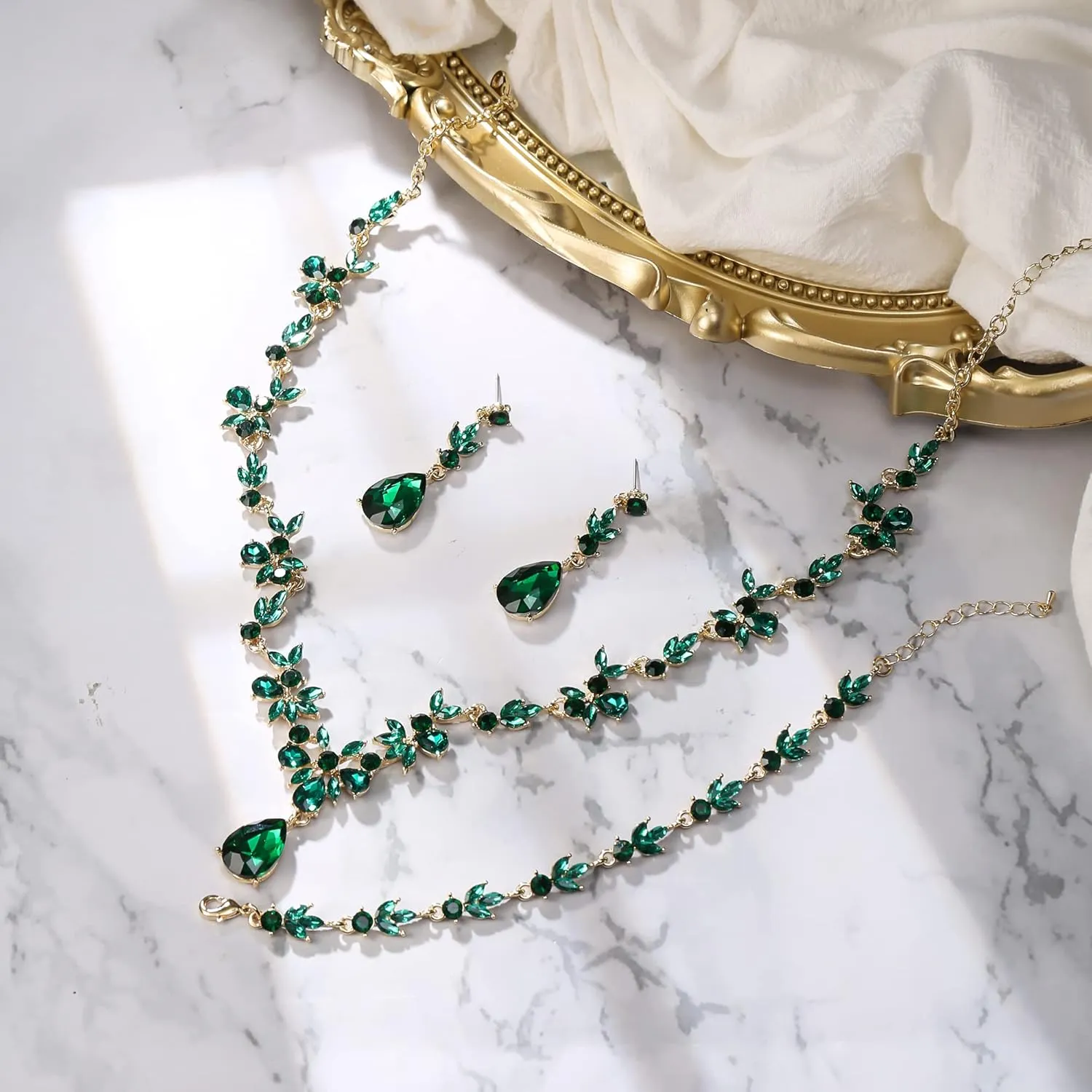 BriLove Wedding Jewelry Set for Women Bride, Y-Necklace Tennis Bracelet Dangle Earrings Crystal Teardrop Marquise Cluster for Bridal Bridesmaid