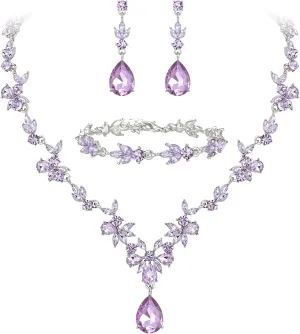 BriLove Wedding Jewelry Set for Women Bride, Y-Necklace Tennis Bracelet Dangle Earrings Crystal Teardrop Marquise Cluster for Bridal Bridesmaid