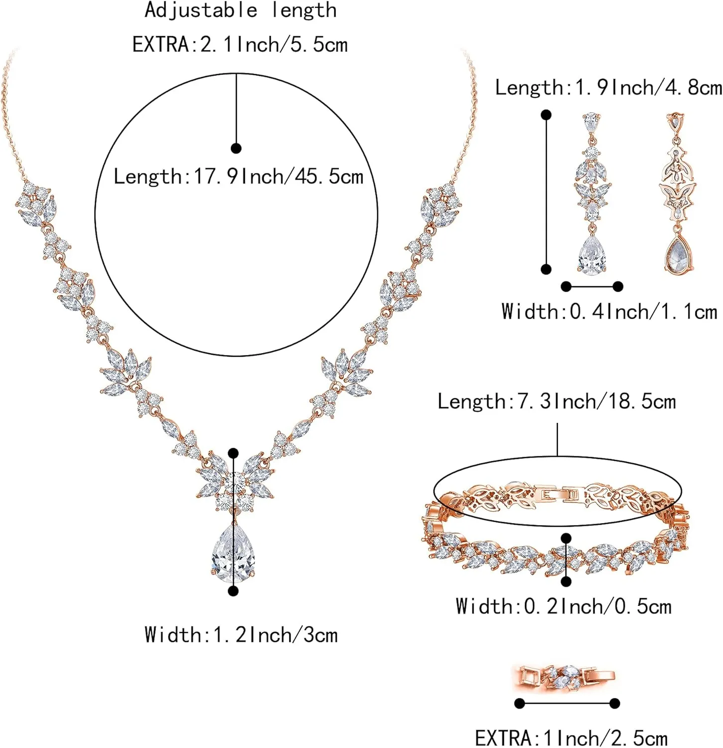 BriLove Wedding Jewelry Set for Women, Y-Necklace Tennis Bracelet Dangle Earrings with AAA Cubic Zirconia Teardrop for Bridal Bridesmaid