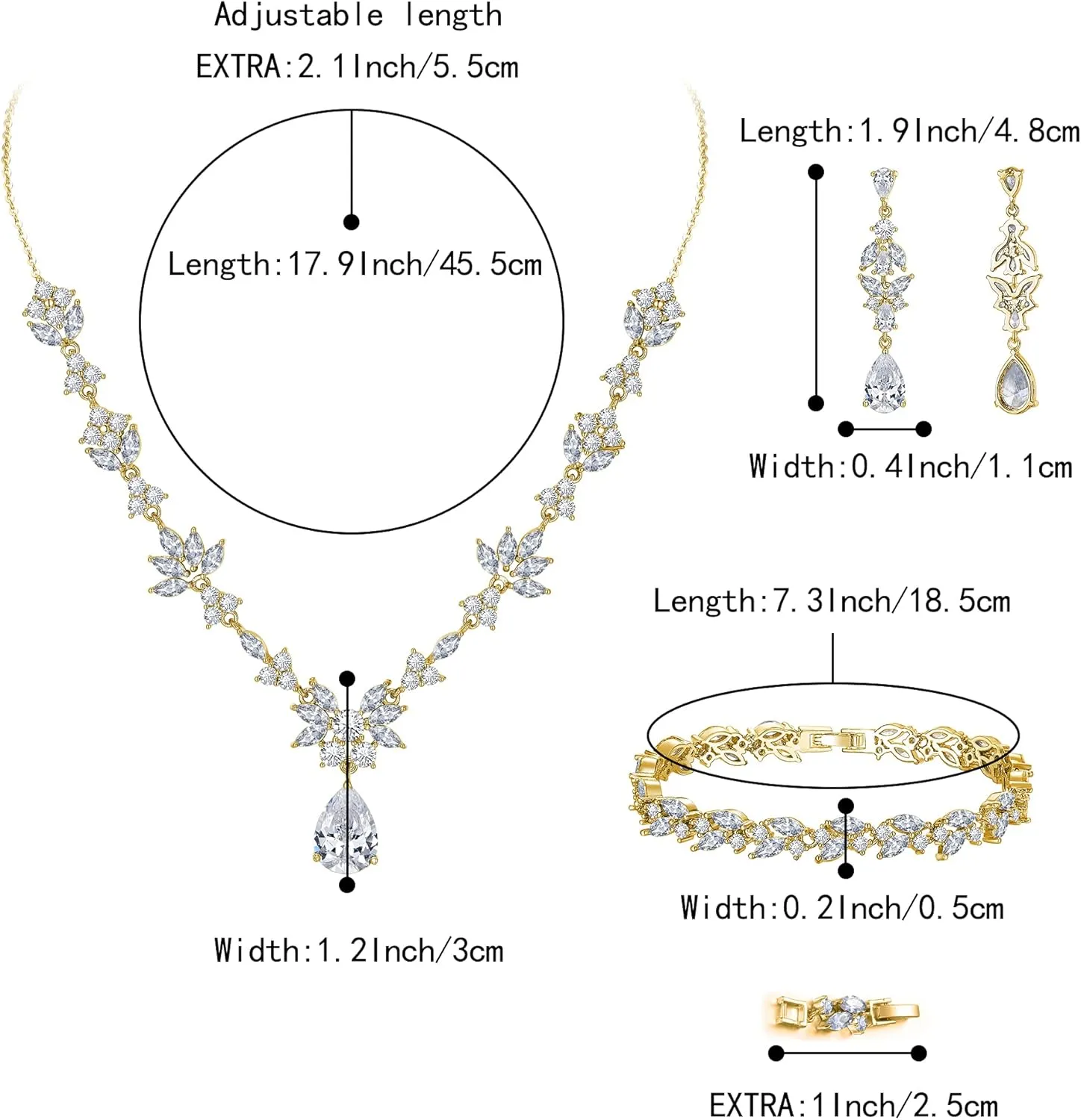 BriLove Wedding Jewelry Set for Women, Y-Necklace Tennis Bracelet Dangle Earrings with AAA Cubic Zirconia Teardrop for Bridal Bridesmaid