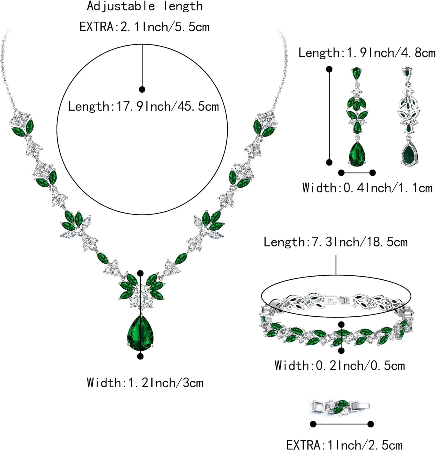 BriLove Wedding Jewelry Set for Women, Y-Necklace Tennis Bracelet Dangle Earrings with AAA Cubic Zirconia Teardrop for Bridal Bridesmaid