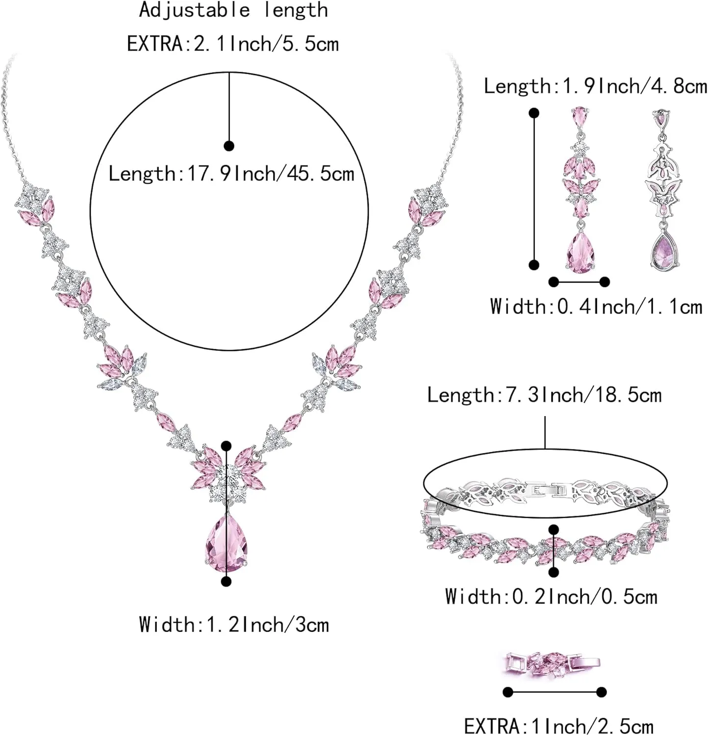 BriLove Wedding Jewelry Set for Women, Y-Necklace Tennis Bracelet Dangle Earrings with AAA Cubic Zirconia Teardrop for Bridal Bridesmaid
