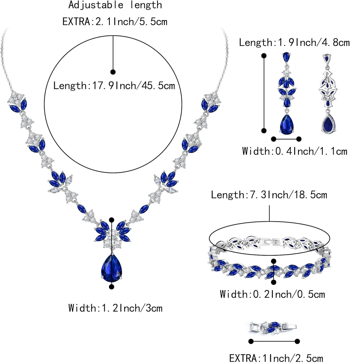 BriLove Wedding Jewelry Set for Women, Y-Necklace Tennis Bracelet Dangle Earrings with AAA Cubic Zirconia Teardrop for Bridal Bridesmaid