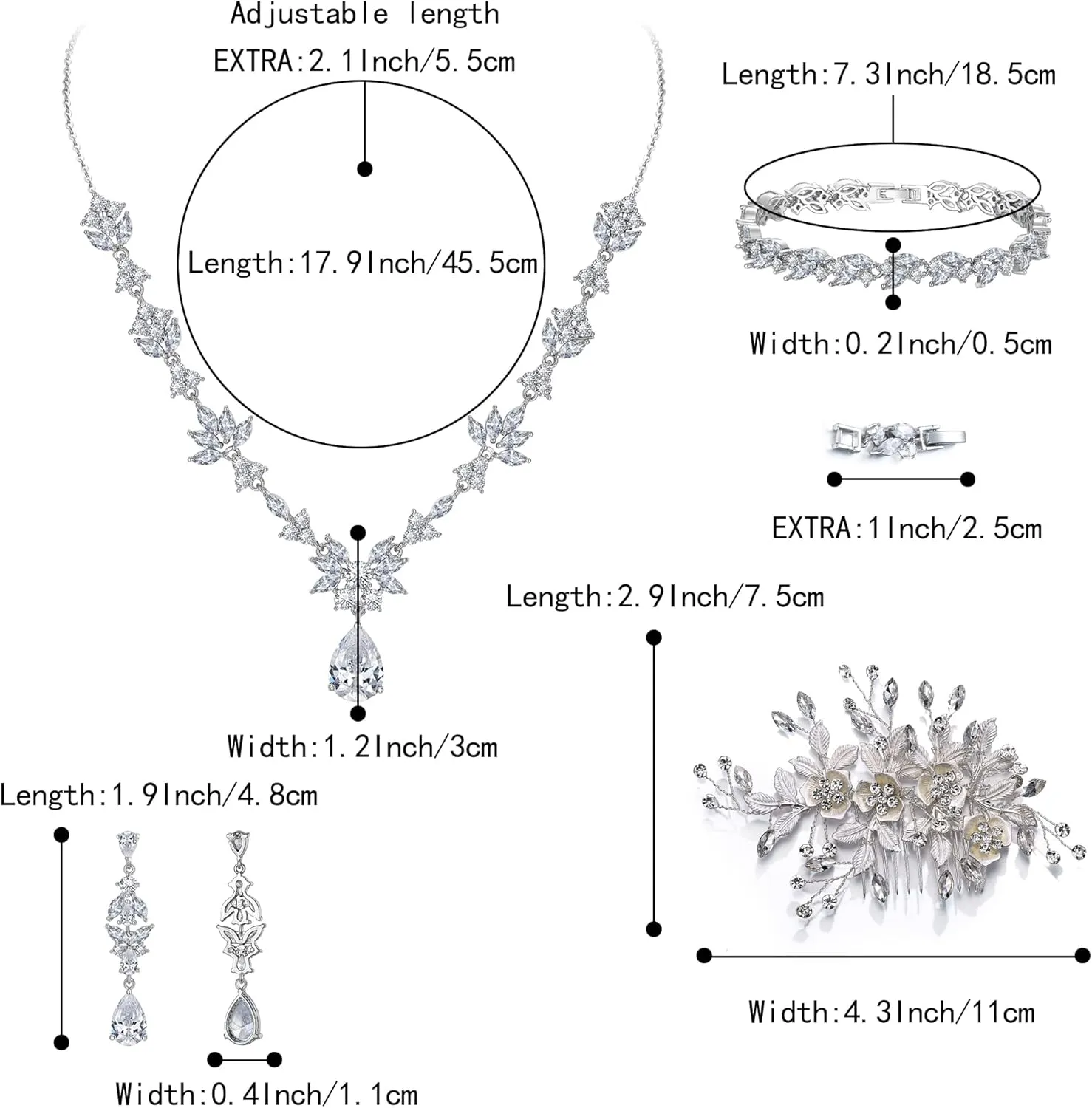 BriLove Wedding Jewelry Set for Women, Y-Necklace Tennis Bracelet Dangle Earrings with AAA Cubic Zirconia Teardrop for Bridal Bridesmaid