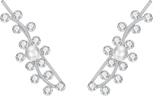 BriLove Women 925 Sterling Silver CZ Cream Simulated Pearl Sunflower Ear Cuff Crawler Earrings Clear