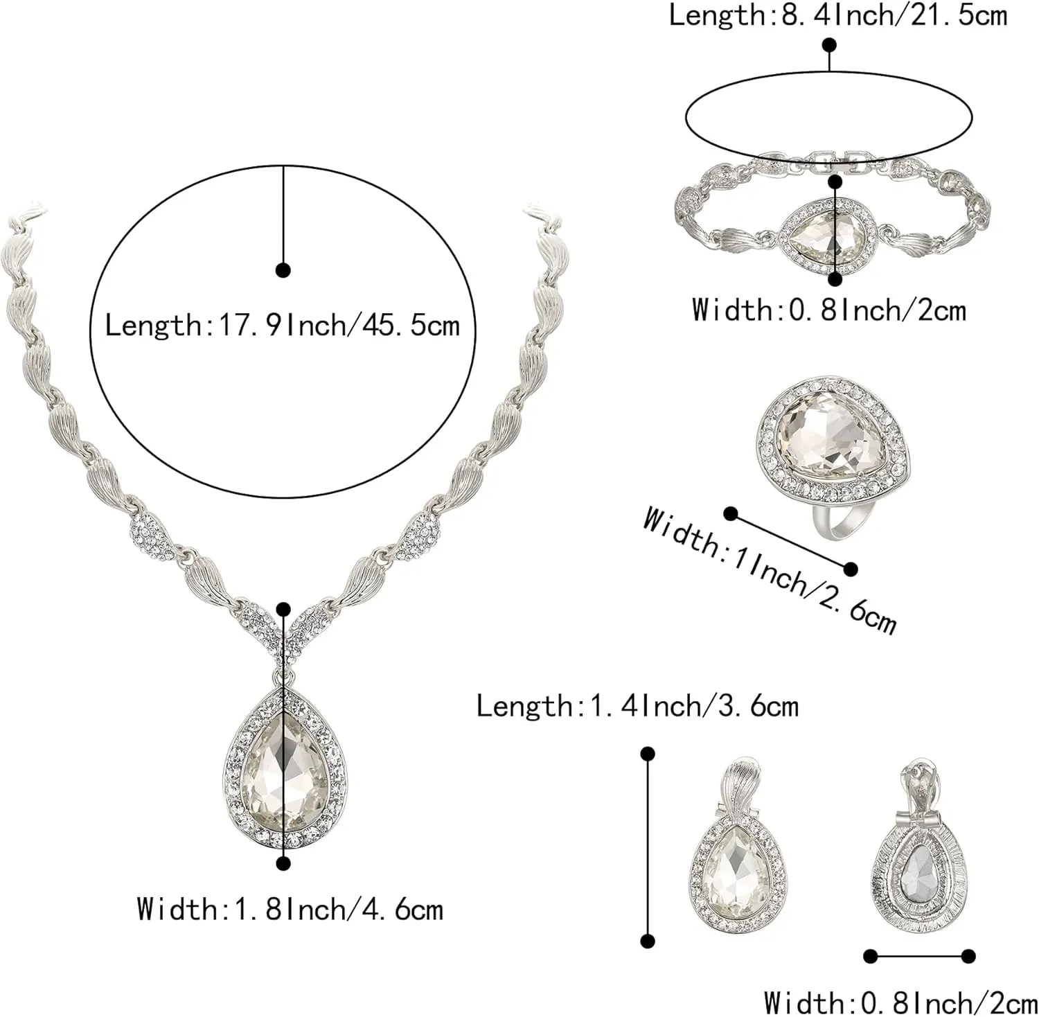 BriLove Womens Africa 18k Gold Plated Jewelry Set Crystal Rhinestones Petals Teardrop Cluster Bib Statement Necklace Link Bracelet Dangle Earrings Ring for Prom