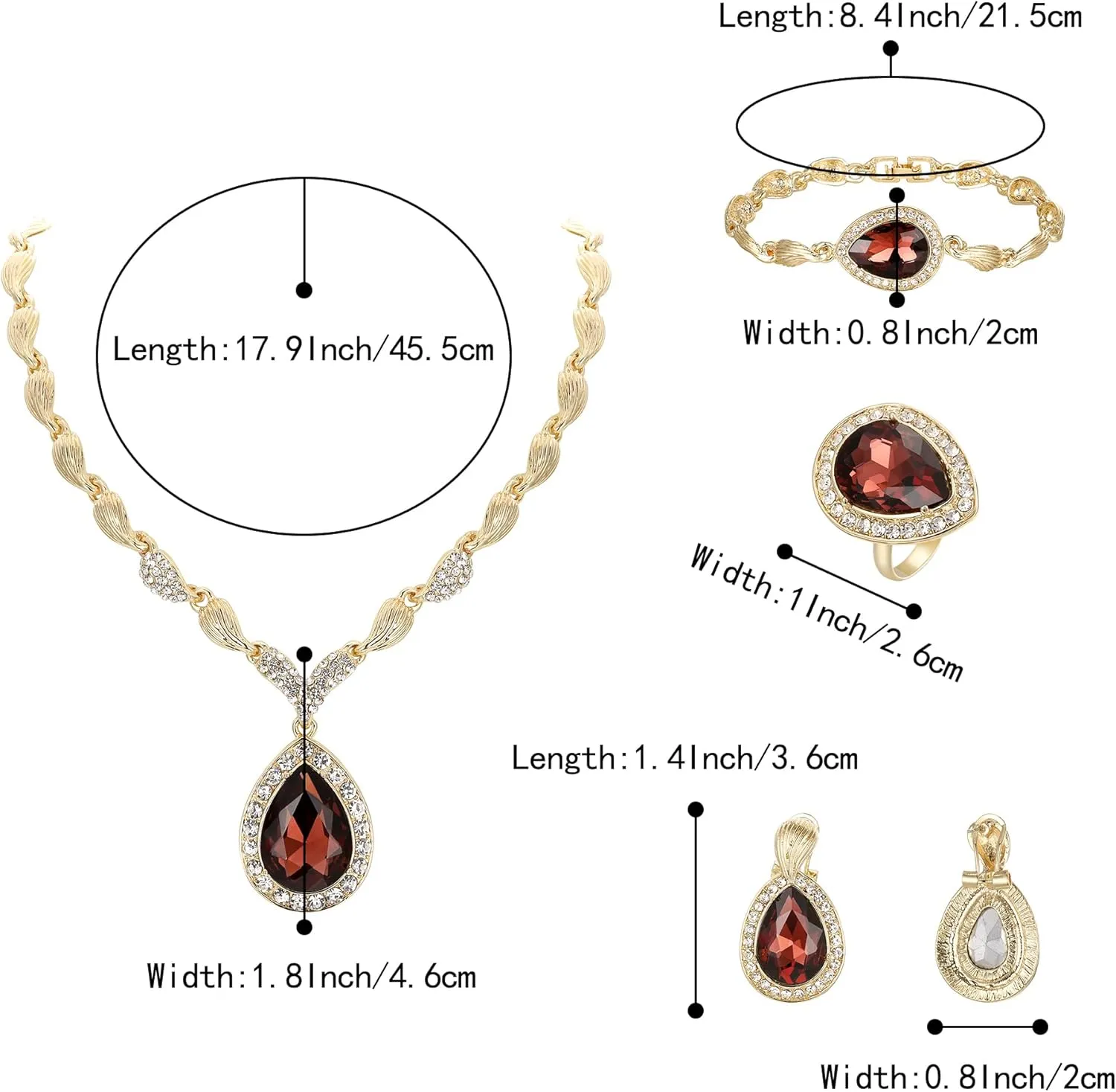 BriLove Womens Africa 18k Gold Plated Jewelry Set Crystal Rhinestones Petals Teardrop Cluster Bib Statement Necklace Link Bracelet Dangle Earrings Ring for Prom