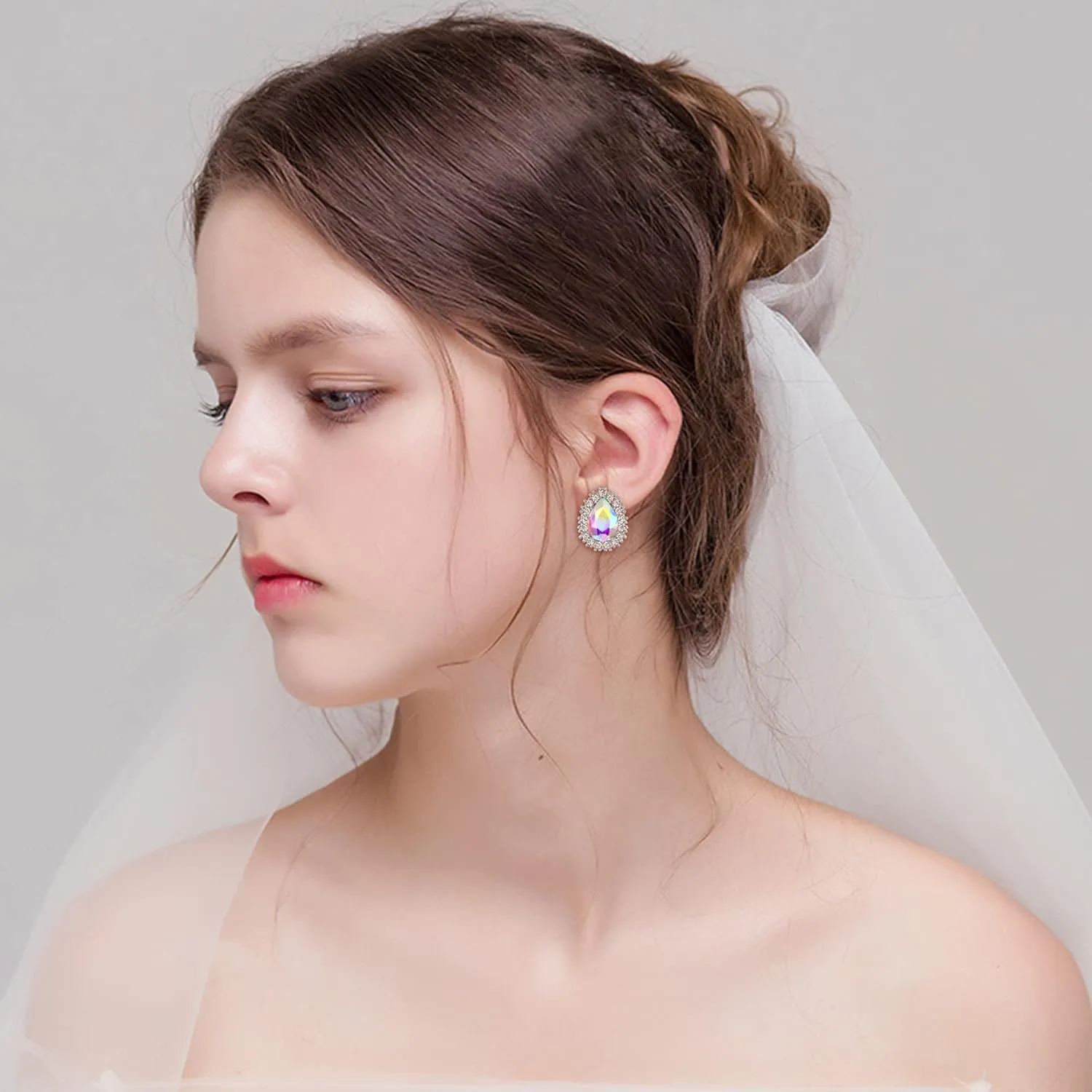 BriLove Women's Fashion Crystal Teardrop Oval Stud Earrings for Paryt Prom