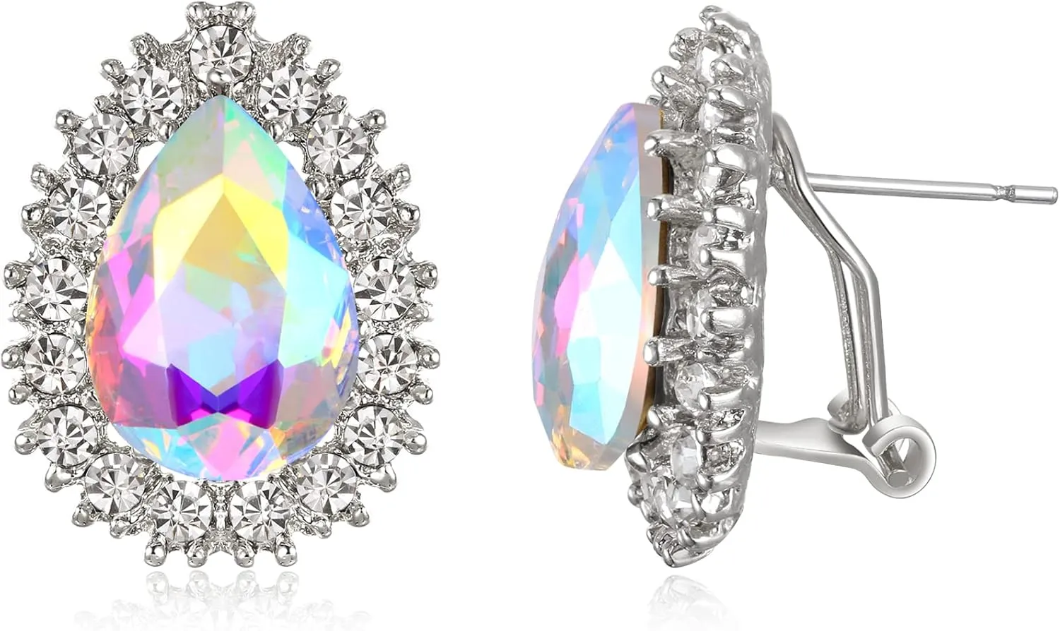 BriLove Women's Fashion Crystal Teardrop Oval Stud Earrings for Paryt Prom