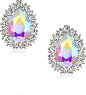 BriLove Women's Fashion Crystal Teardrop Oval Stud Earrings for Paryt Prom