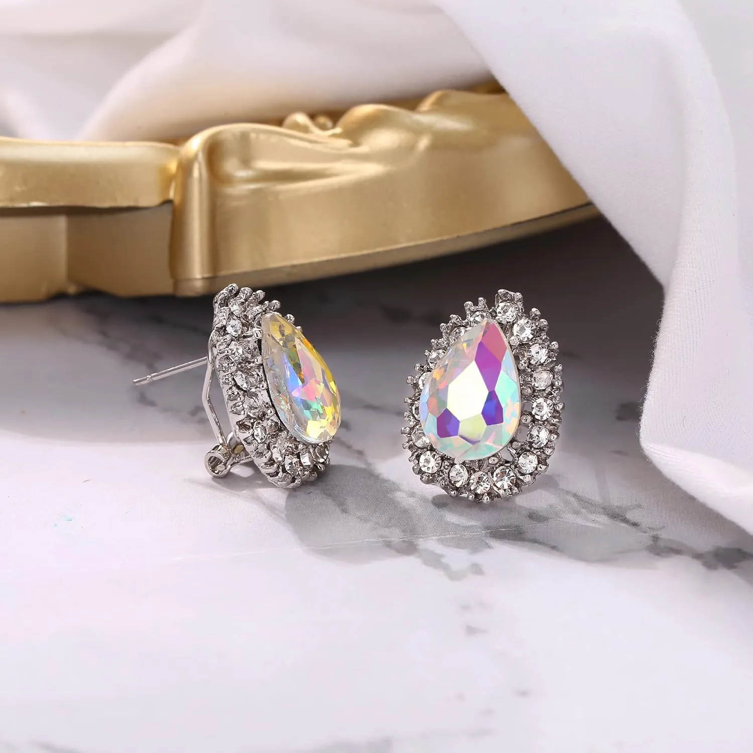 BriLove Women's Fashion Crystal Teardrop Oval Stud Earrings for Paryt Prom