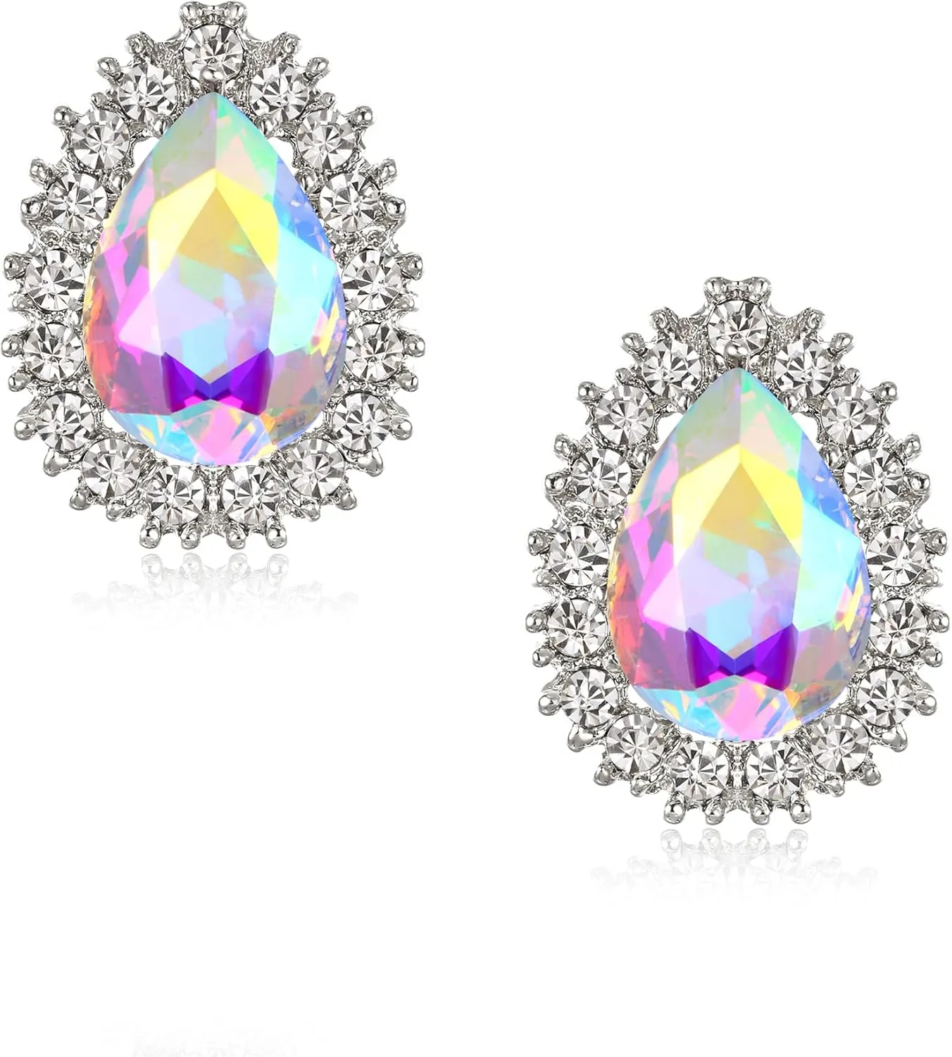 BriLove Women's Fashion Crystal Teardrop Oval Stud Earrings for Paryt Prom