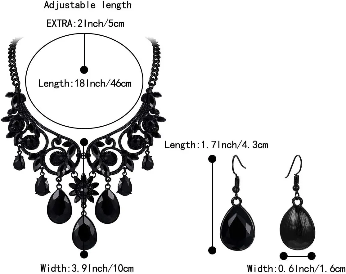 BriLove Women's Tribal Ethnic Crystal Chunky Statement Necklace Dangle Earrings Set