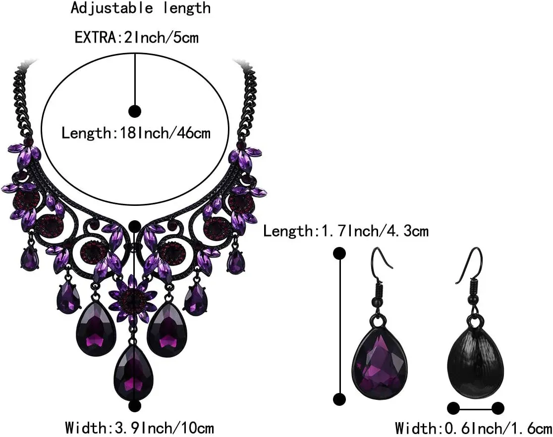 BriLove Women's Tribal Ethnic Crystal Chunky Statement Necklace Dangle Earrings Set