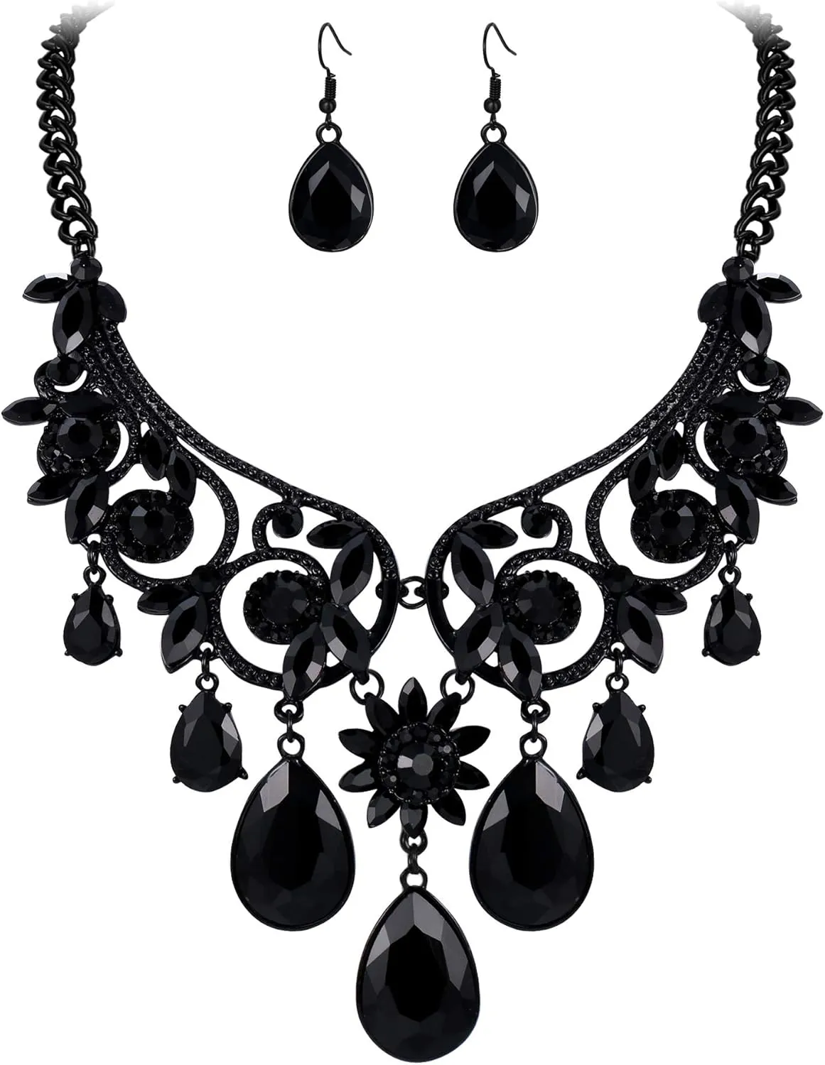 BriLove Women's Tribal Ethnic Crystal Chunky Statement Necklace Dangle Earrings Set